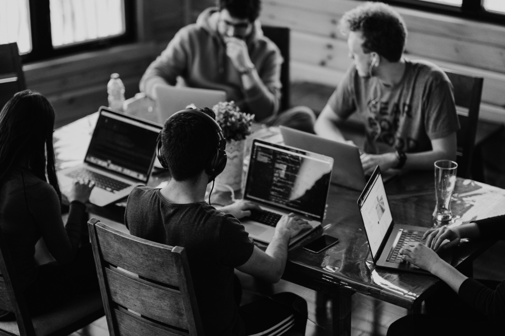 A team working around a desk